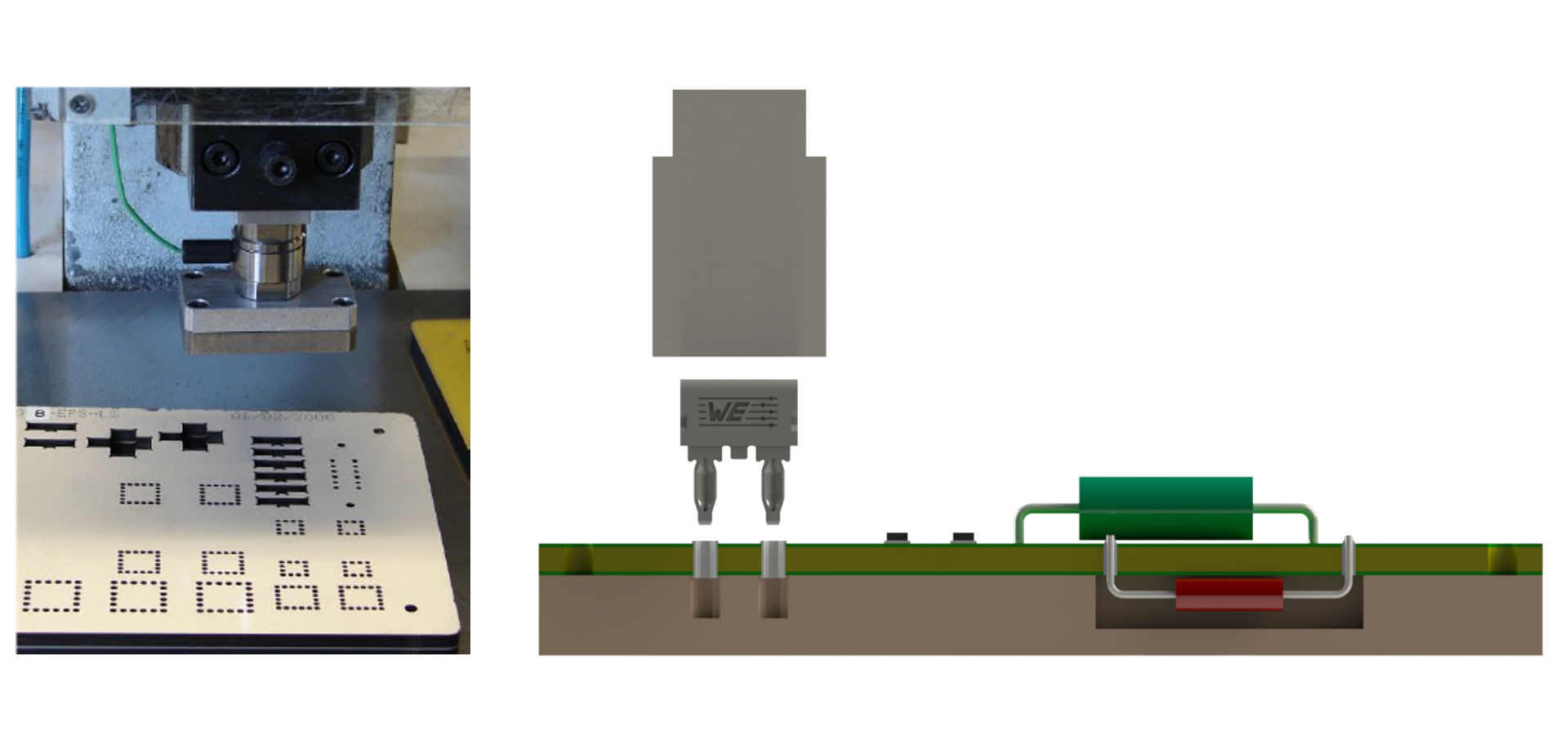 Photo & Sketch FPFT Press-in Process Photo and Sketch of the press-in process of a Powerelement with flexible press-fit-technique