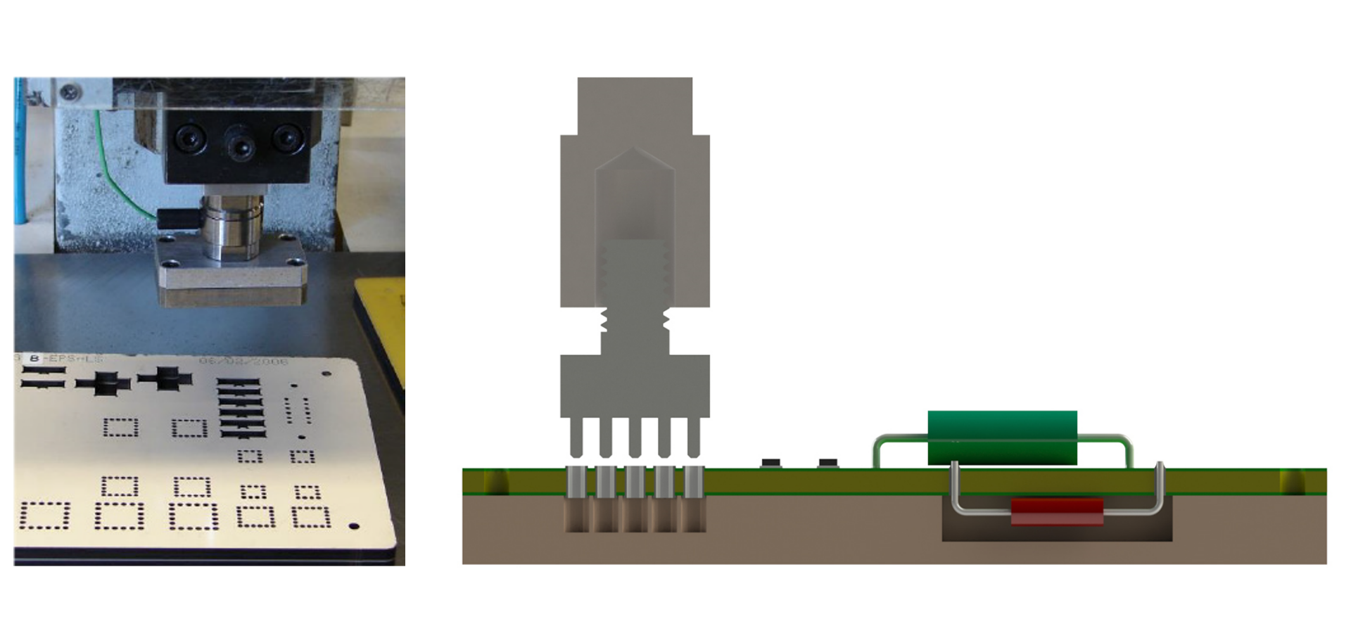 Photo & Sketch MPFT Press-in Process Photo and Sketch of the press-in process of a Powerelement with massive press-fit-technique
