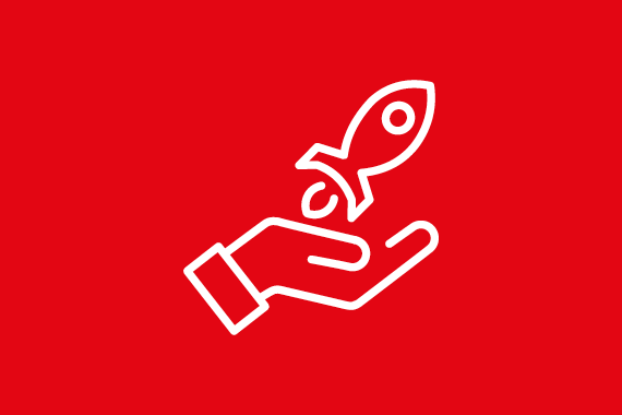 Teaser bring your project request red Teaser for bring your project with a hand and rocket on red background