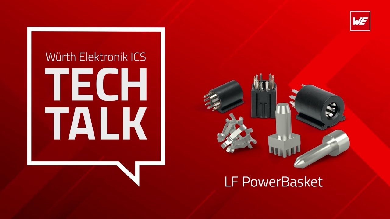 Thumbnail ICS Tech Talk PowerBasket Verschiedene PowerBasket auf rotem Hintergrund mit weißer Tech Talk Sprechblase